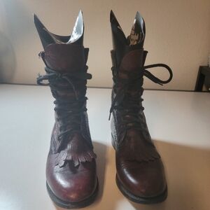 BM Ben Miller Women’s 100% Leather Dark Cherry Lace Up Ankle Boots Size 7B